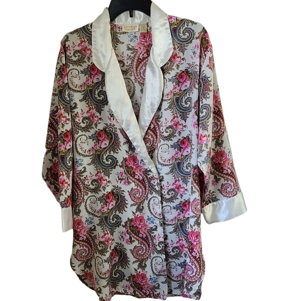 Vintage Victoria's Secret Floral Paisley Satin Sleep Shirt Gold Label 80s M